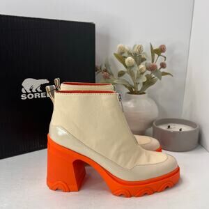 Sorel Brex Waterproof Platform Zip Front Leather Boot Cream/Orange Women 8